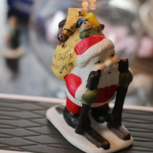 Ceramic Santa Claus And Snowman Figures Christmas Decorations 3.5Inch Tall