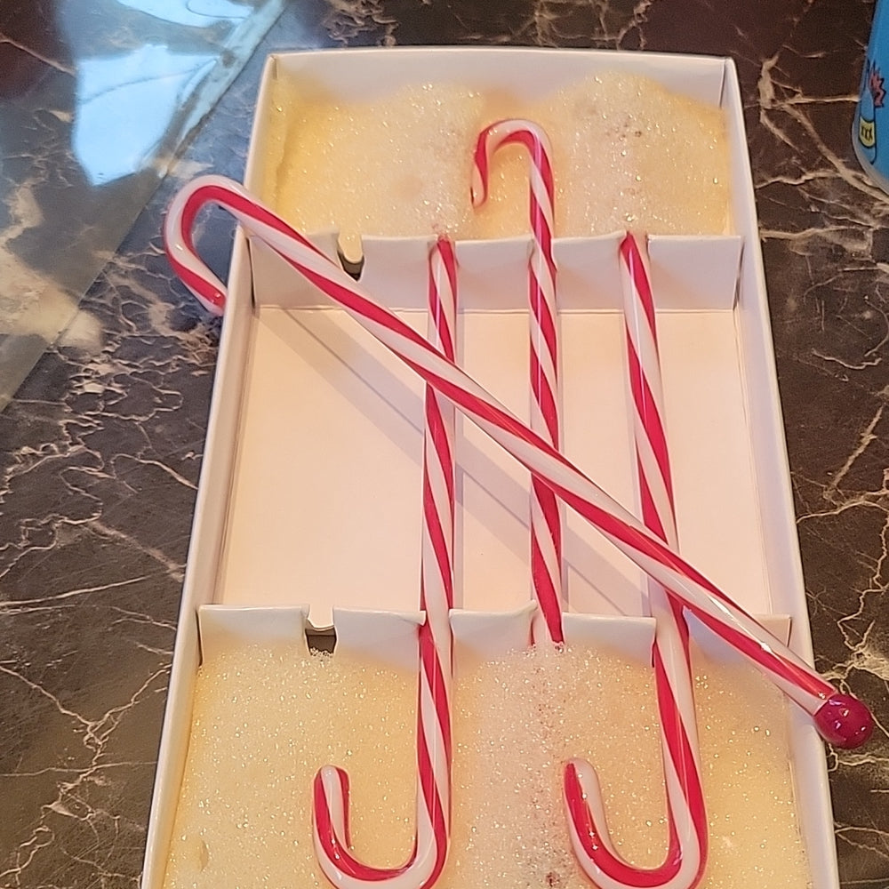Glass Swirl Red Candy Cane Christmas Ornament Swizzle Stick Murano Style In Box