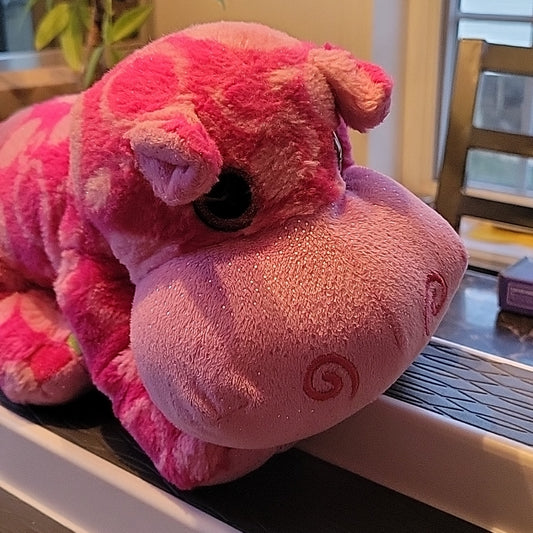 Wild Republic Pink Hippo Plush 12 Inch Big Sweet Eyes Sparkle Colorful 2012