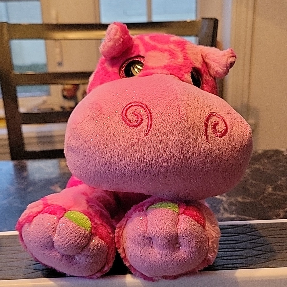 Wild Republic Pink Hippo Plush 12 Inch Big Sweet Eyes Sparkle Colorful 2012