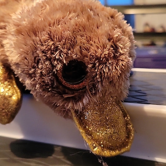 Ty Beanie Boos 6" "Perry" Brown Gold Glitter Platypus Soft Plush #180