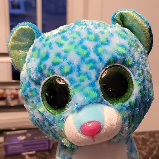 Ty Beanie Boos Leona 9 Inch Plush Blue And Green Leopard Kitten