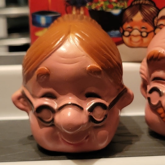 Vintage Plastic Grandma And Grandpa Salt And Pepper Shakers, 1950'S 60'S In Box