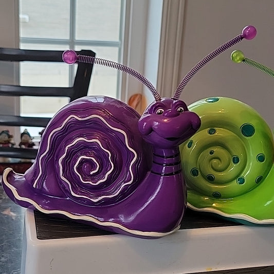 Lot 3X Vintage Snail Figurine Purple/Green/Yellow Smiling W Spring Antennae Toys