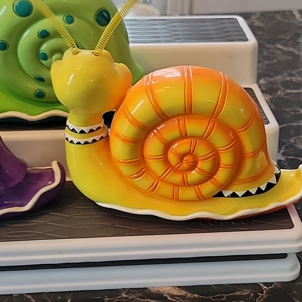 Lot 3X Vintage Snail Figurine Purple/Green/Yellow Smiling W Spring Antennae Toys