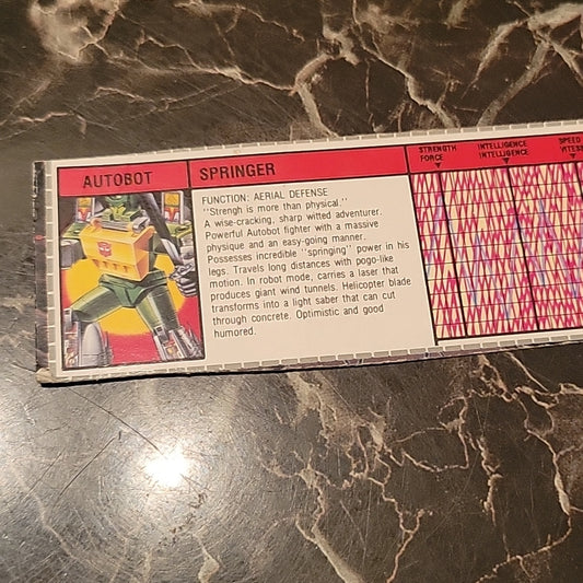 Autobot Springer Action Figure Tech Spec Vintage Hasbro G1 Transformers