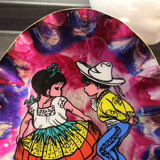 Decorative Plate Acapulco From Mexico Children Dancing Pink Color