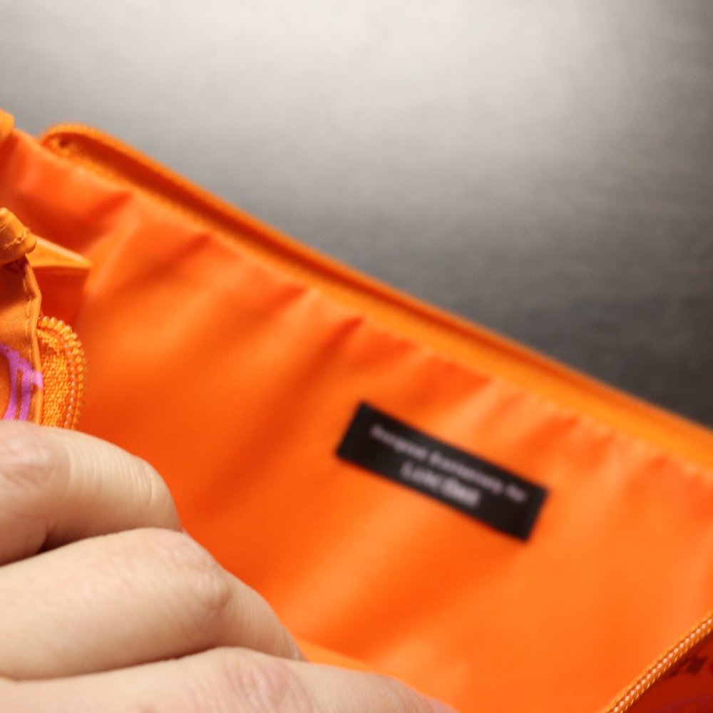 New Lancome Eiffel Tower Paris Makeup Cosmetic Bag Zipper Pink Orange 10X7.5X3