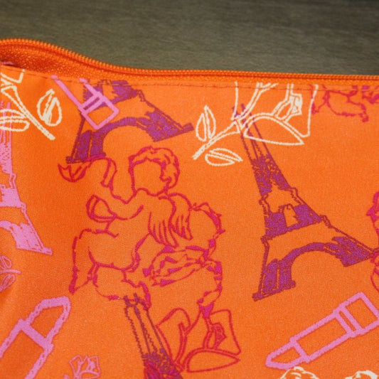 New Lancome Eiffel Tower Paris Makeup Cosmetic Bag Zipper Pink Orange 10X7.5X3