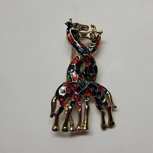Betsey Johnson Cute Enamel Double Giraffe Deer Lovers Animal Brooch Pin Gift