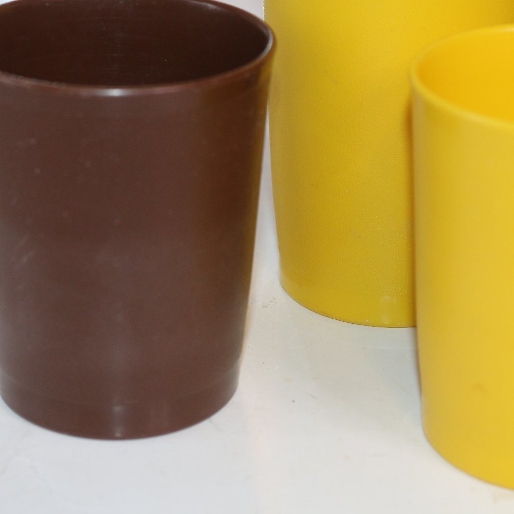 Lot Of 5 Tupperware Juice Drinking Glass Cup Harvest Brown Yellow Mixed6 Oz-1251