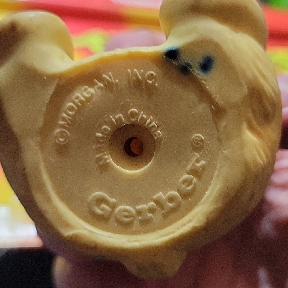 Vintage Gerber Peek A Bear Squeaky Baby Toy Yellow Blue Pink Polka-Dot 1970’S