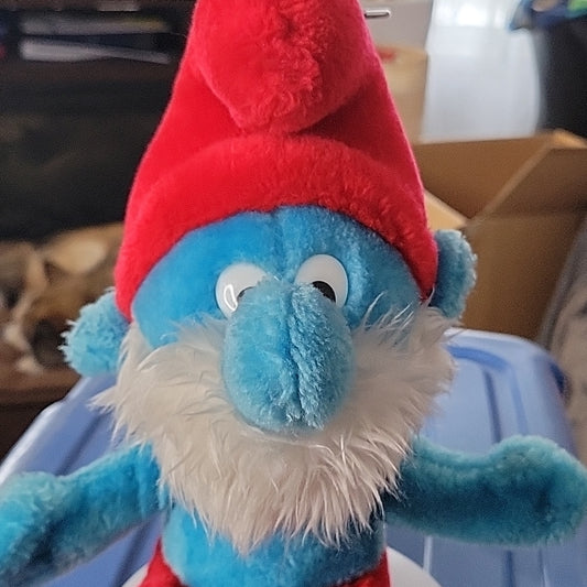 Vintage Papa Smurf Plush Doll With Stuffed Walnut Shells 10"