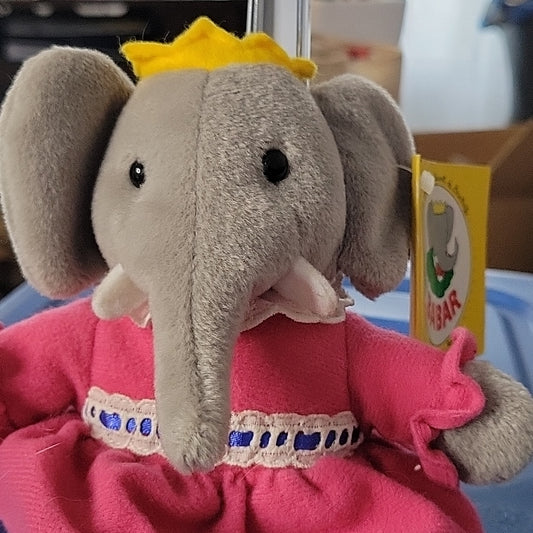 Vintage Gund Babar Queen Celeste Elephant Plush Pink Dress 6” Toy W/ Tag