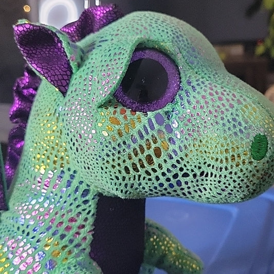 Ty Beanie Boo 9” Cinder Green Sparkly Glittery Plush Stuffed Dragon Animal Toy