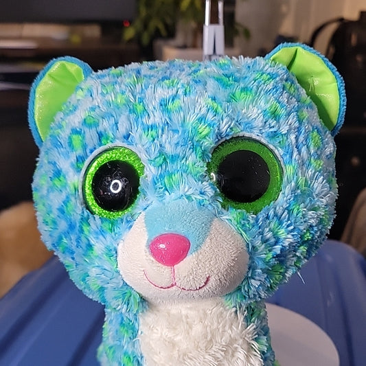 Ty Beanie Boo Leona The Leopard Cat 9" Plush Glitter Eyes. So Cute