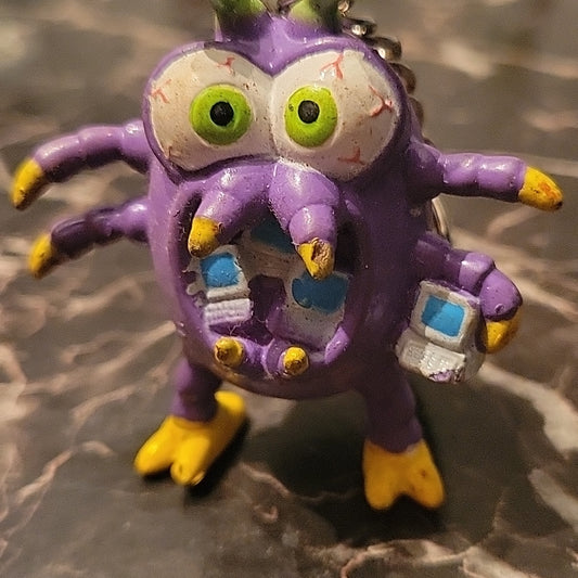 Vintage 90S Y2K Year 2000 Purple Computer Virus Bug Pvc Figure Keychain Toy