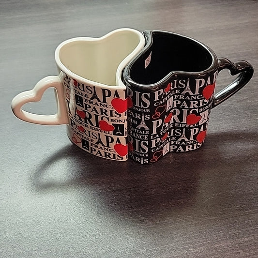 Custom Ceramic Heart Shaped Coffee Mugs Paris Love