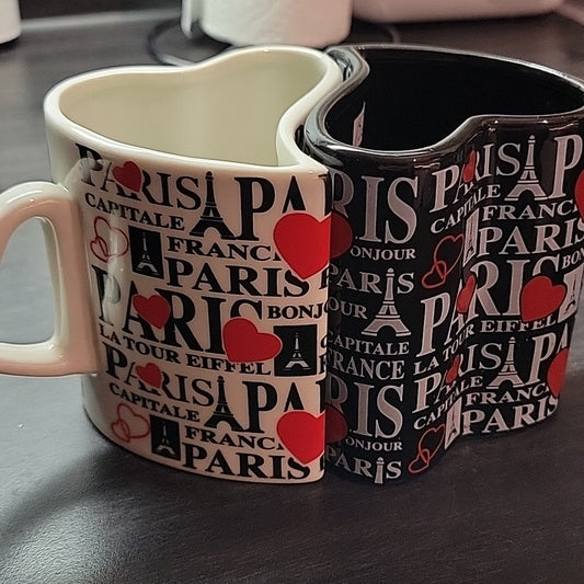 Custom Ceramic Heart Shaped Coffee Mugs Paris Love