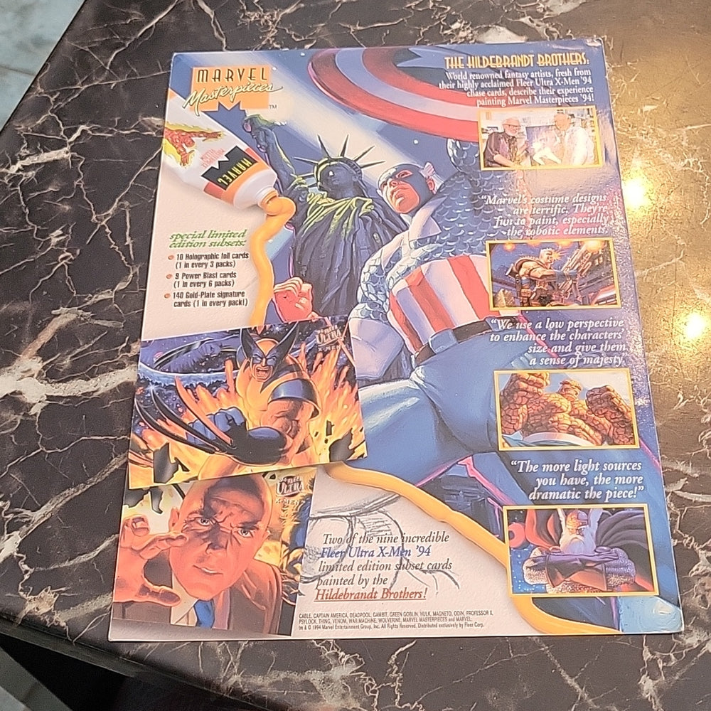1994 Marvel Masterpieces Dealer Promo 9 Card Uncut Sheet Hildebrandt