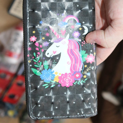 Cute Unicorn Women'S Long Synthetic Wallet With Colorful Zipper