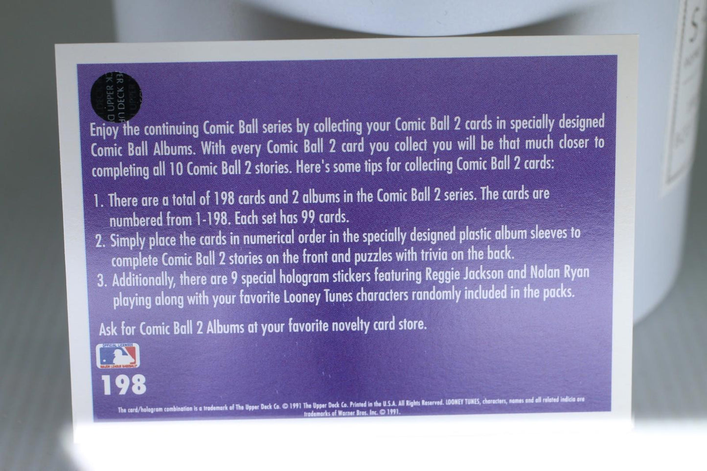 1991 Upper Deck Comic Ball 2 Checklist #198 Looney Tunes MLB Trading Card
