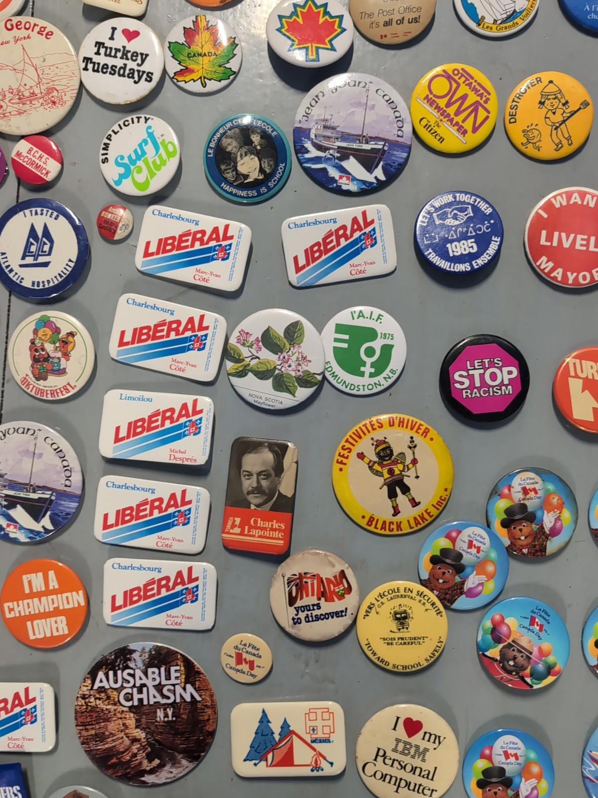 Vintage Pinback Button Lot Canada & USA – Political, Tourism, Advertising 100pcs
