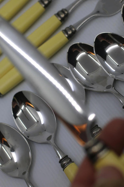 Nautica Stainless Steel Flatware Set Yellow Handles 35pcs Forks Spoons Knives
