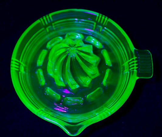Uranium Glass Depression Glass Green Citrus Reamer Juicer 6" UV Glows Green VTG