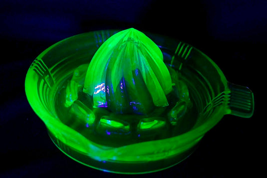 Uranium Glass Depression Glass Green Citrus Reamer Juicer 6" UV Glows Green VTG