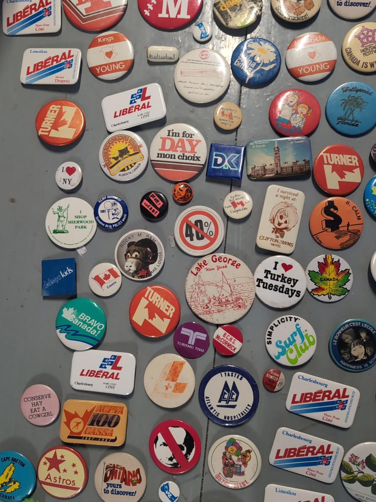 Vintage Pinback Button Lot Canada & USA – Political, Tourism, Advertising 100pcs
