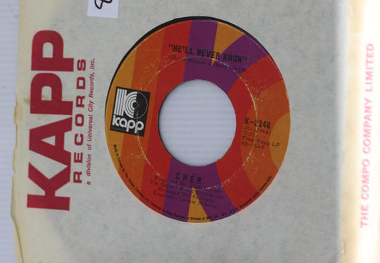 Cher - He'll Never Know 7" Vinyl Single 45 tour 7" record