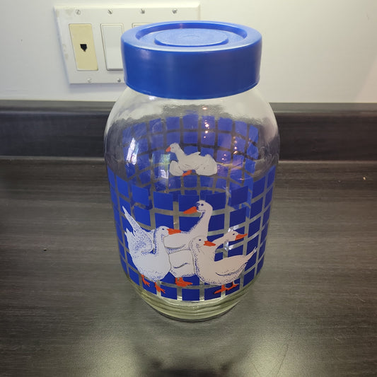 Vintage Carlton Glass USA 3 Liter 3L Canister Goose Geese Blue Check
