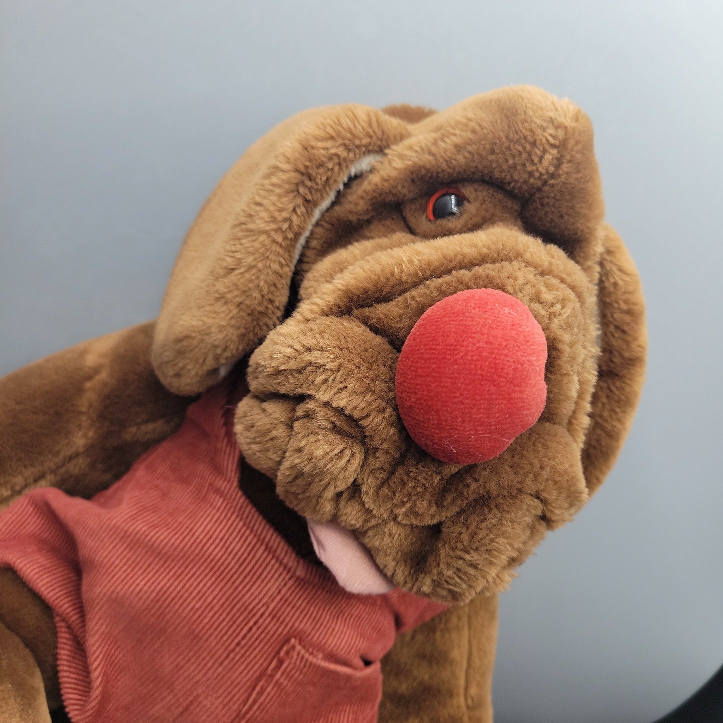 Vtg 1981 Hand Puppet Ganz Bros Plush Wrinkles Dog Corduroy Overalls