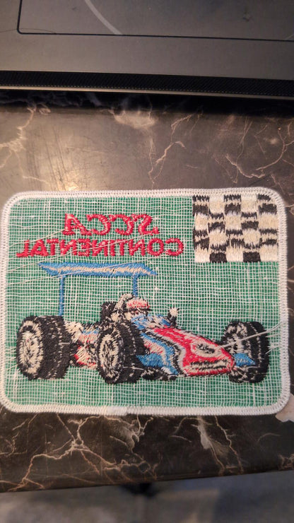 Vintage SCCA Continental Racing Patch with Race Car and Checkered Flag