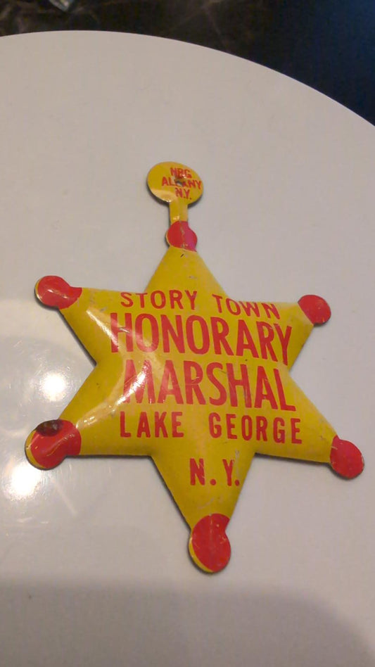 Vintage Storytown Lake George Honorary Marshal Tin Badge Lake George New York #1
