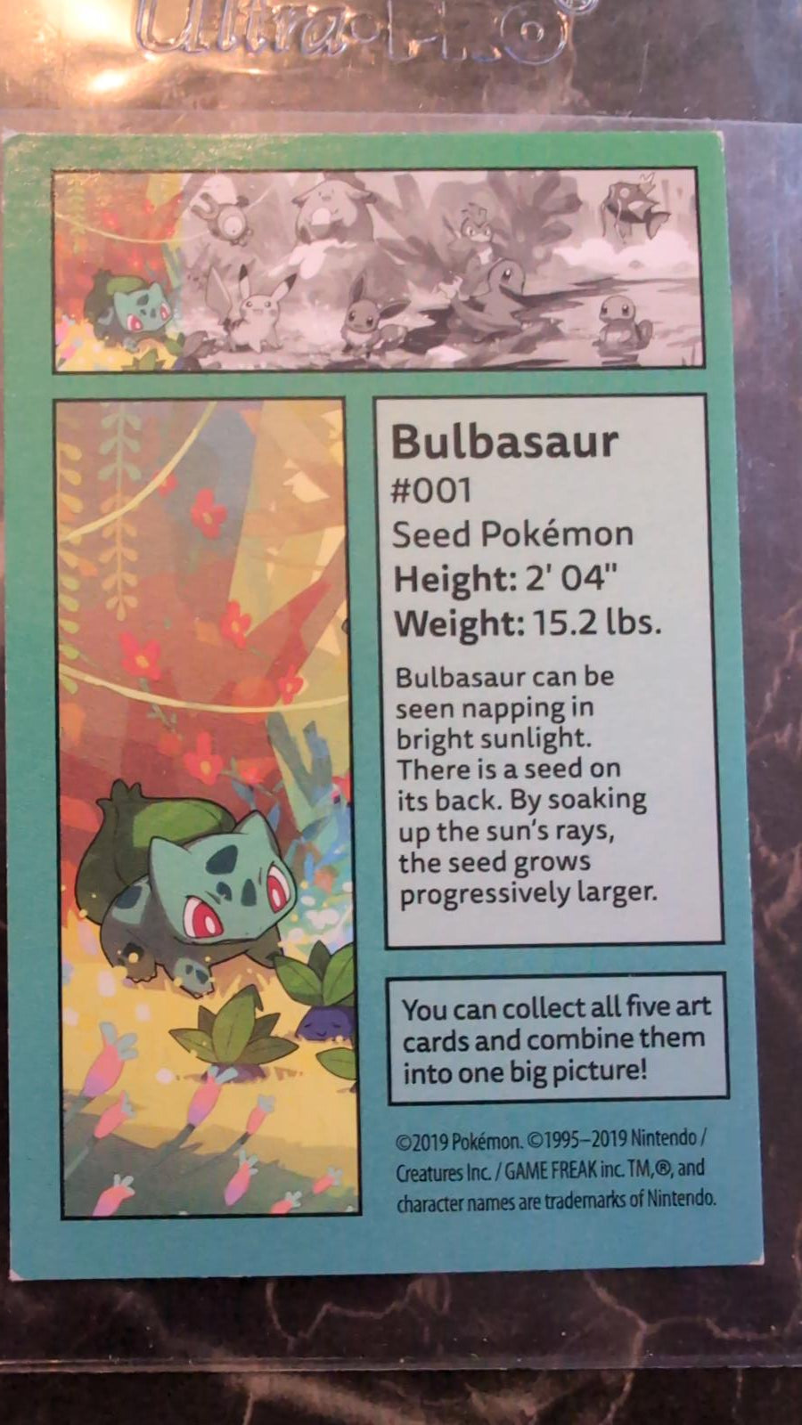 Bulbasaur Pokémon rare Card #001 2019 Art Promo Seed Pokémon Game freak