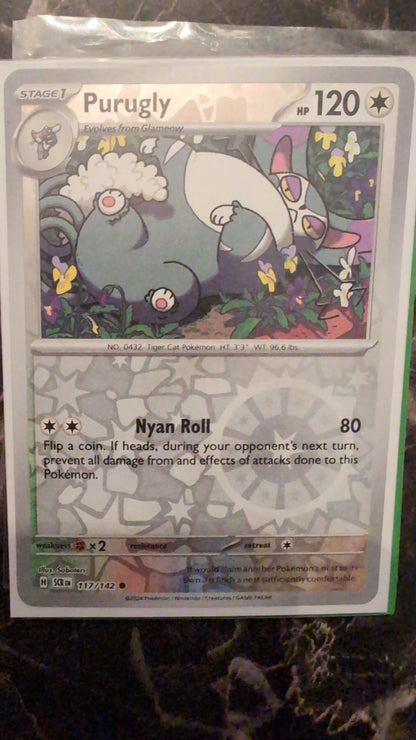 Purugly 117/142 Pokemon Card Stellar Crown Common 120 HP Rev Holo NM AC