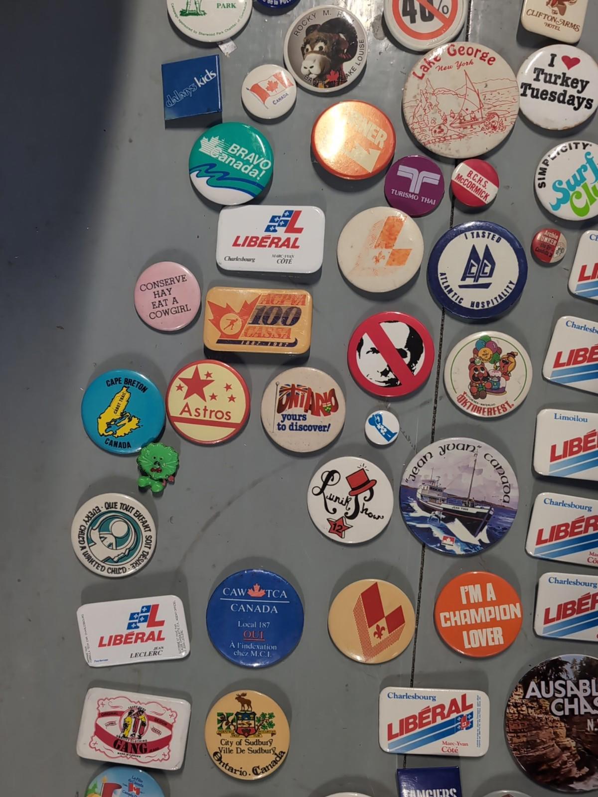 Vintage Pinback Button Lot Canada & USA – Political, Tourism, Advertising 100pcs