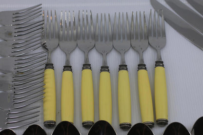 Nautica Stainless Steel Flatware Set Yellow Handles 35pcs Forks Spoons Knives