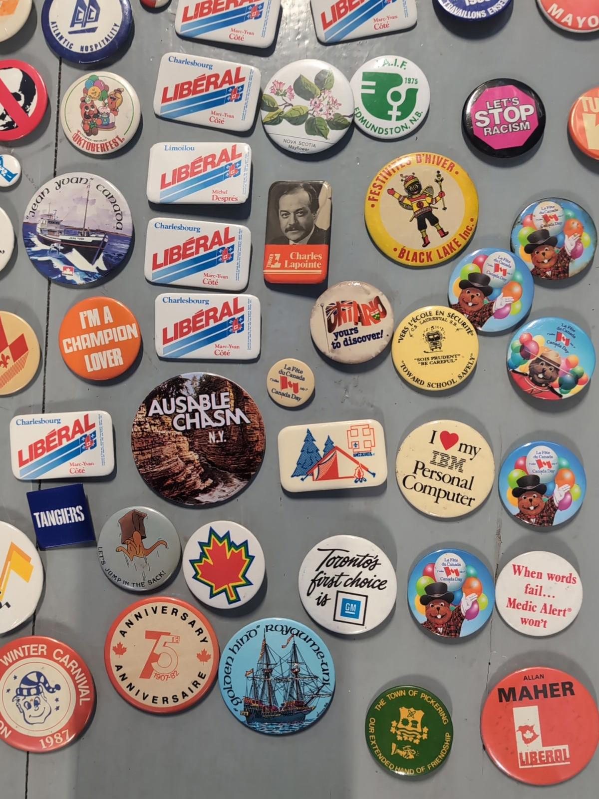 Vintage Pinback Button Lot Canada & USA – Political, Tourism, Advertising 100pcs