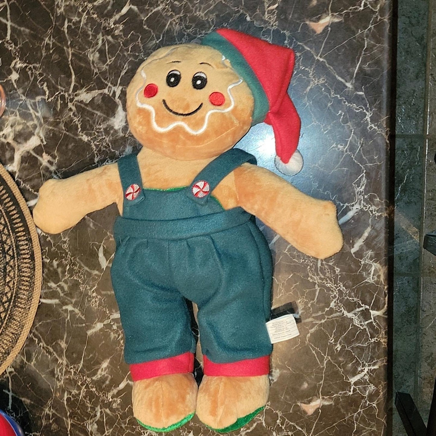 18" Gingerbread Doll Plush Overalls green clothes Santa Hat Christmas Decoration