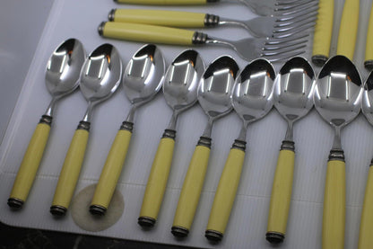 Nautica Stainless Steel Flatware Set Yellow Handles 35pcs Forks Spoons Knives
