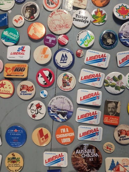 Vintage Pinback Button Lot Canada & USA – Political, Tourism, Advertising 100pcs