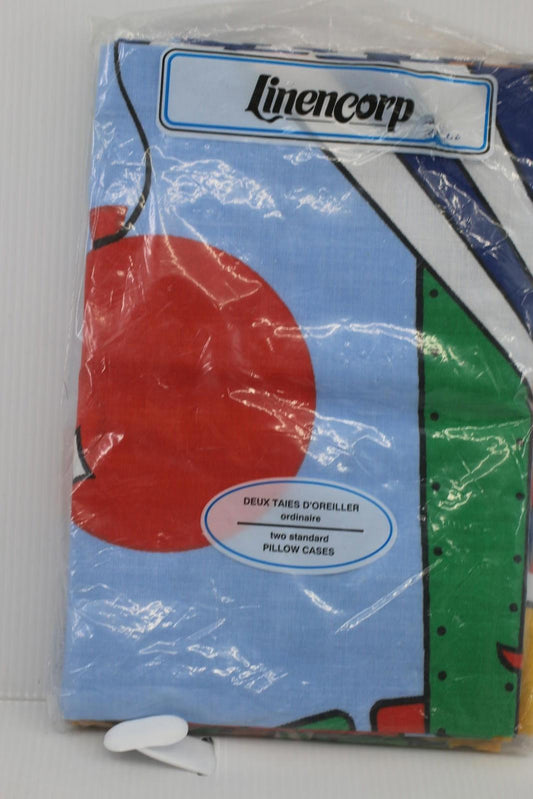 Vintage Linencorp Cartoon Print Pillowcases Set (2) Standard Size Sealed #2