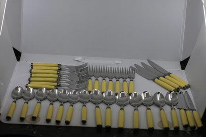 Nautica Stainless Steel Flatware Set Yellow Handles 35pcs Forks Spoons Knives