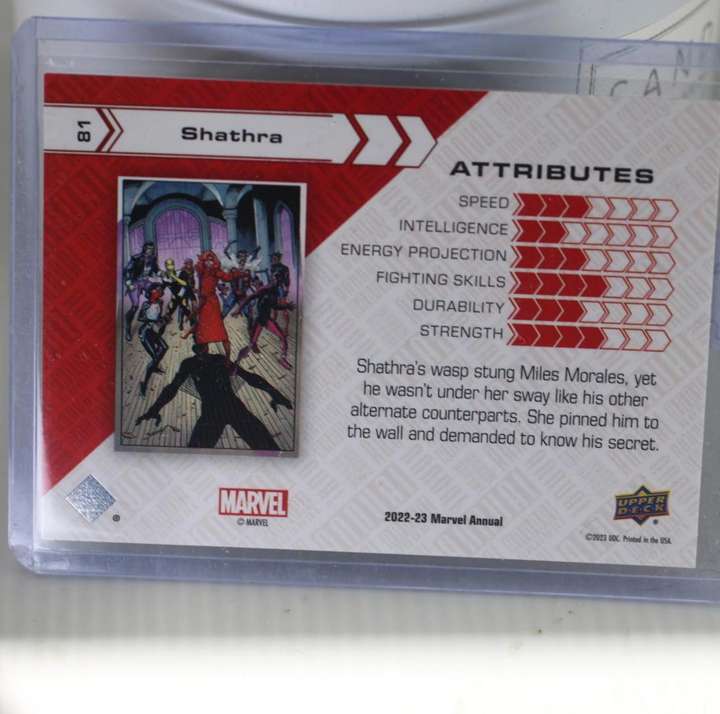 2022-23 Marvel Annual Shathra Trading Card holographic silver back