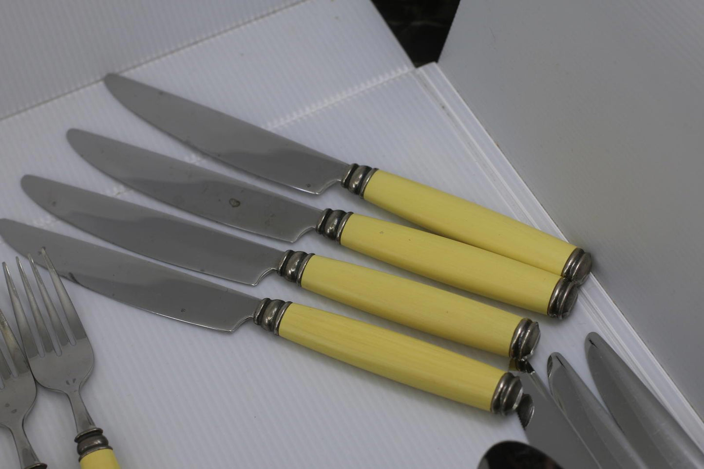 Nautica Stainless Steel Flatware Set Yellow Handles 35pcs Forks Spoons Knives