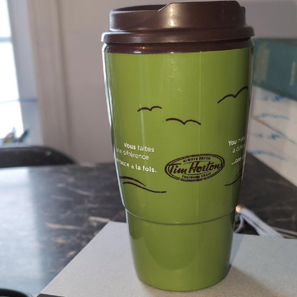 Tim Hortons Green Plastic 16 oz Travel Cup Make A Difference One Cup At A Time 2