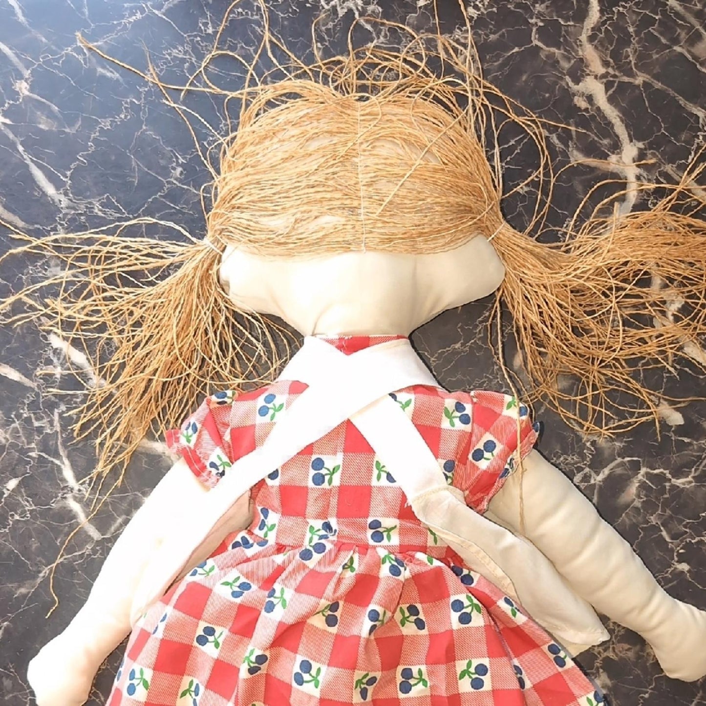Colorful Patchwork Doll with Red and Green Dress